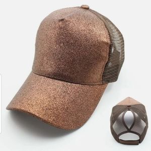 Women brown glitter ponytail cap